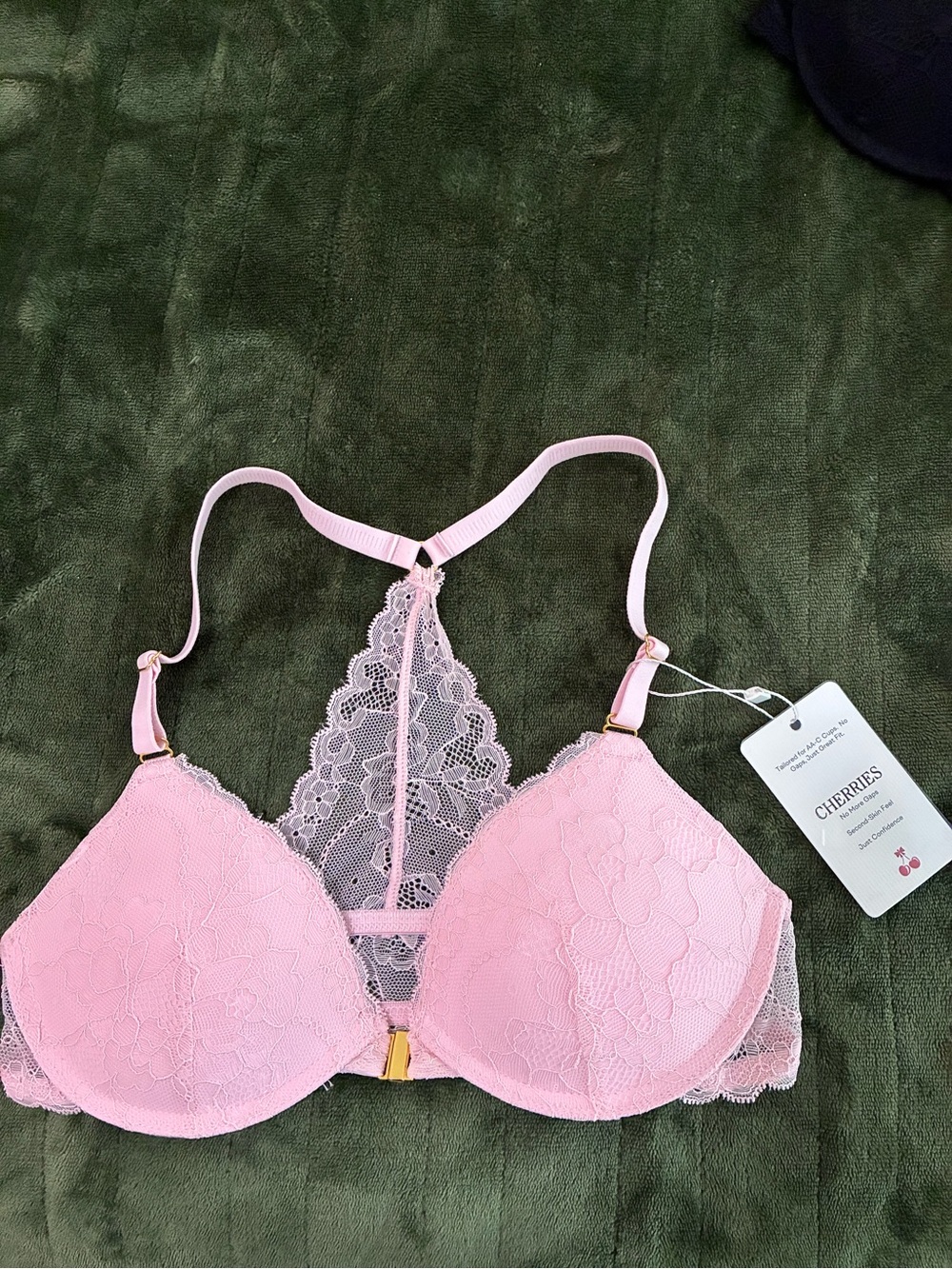 Cherries Lace Racerback Bra in Light Pink